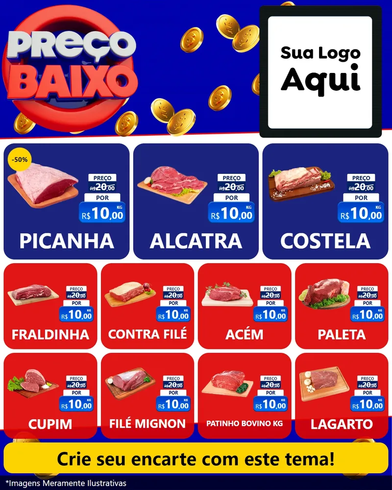 Modelo de Rede Social para Feed Instagram com o tema Preço Baixo para Açougue