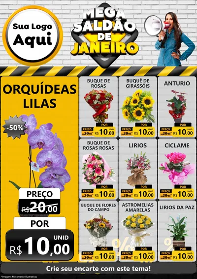Modelo de Encarte para Encarte A4 Vertical com o tema Mega Saldão de Janeiro para Floricultura e jardim