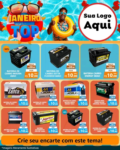 Modelo de Rede Social para Feed Instagram com o tema Janeiro Top para Baterias Elétricas