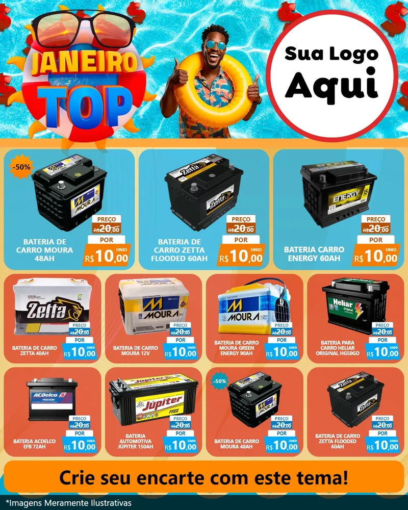Modelo de Rede Social para Feed Instagram com o tema Janeiro Top para Baterias Elétricas