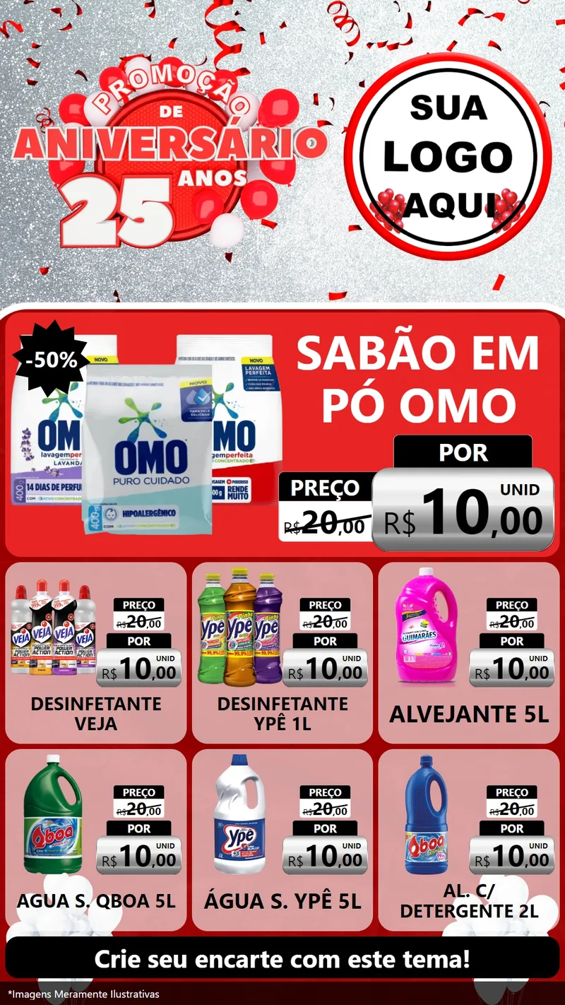 Modelo de Rede Social para Stories com o tema Promoção de Aniversário - 25Anos para Produtos de Limpeza
