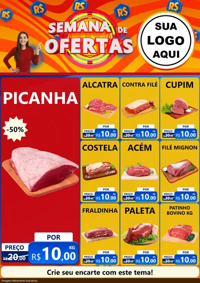 Modelo de Encarte para Encarte A4 Vertical com o tema Semana de Ofertas para Açougue