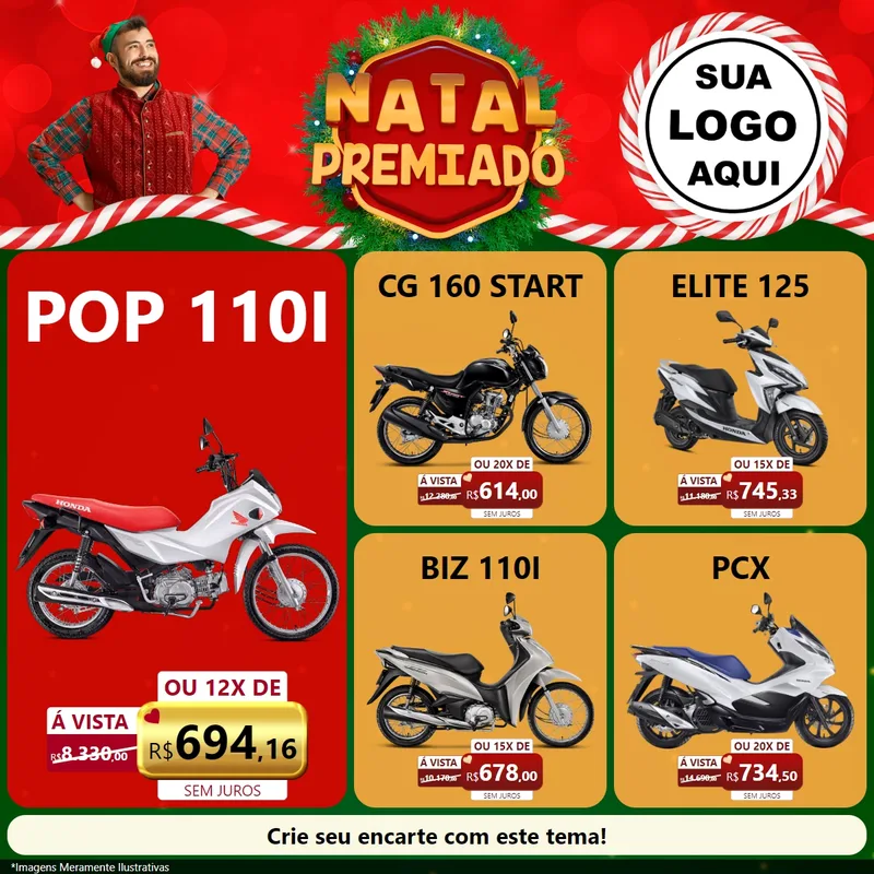 Modelo de Rede Social para Feed Facebook com o tema Natal Premiado para Concessionaria de Motos