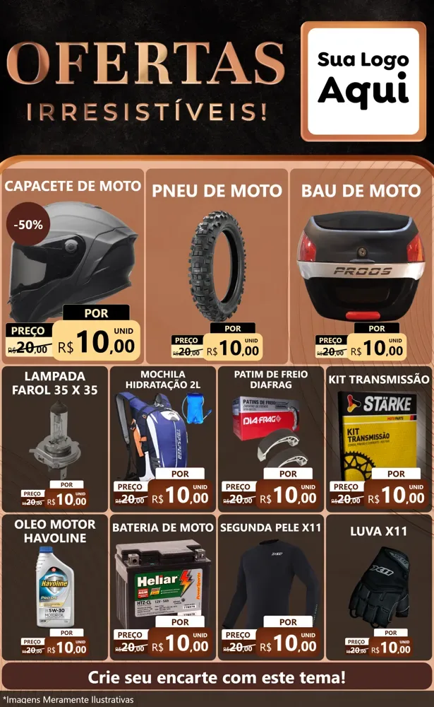 Modelo de Encarte para Encarte Grande com o tema Ofertas Irresistíveis! para Moto peças
