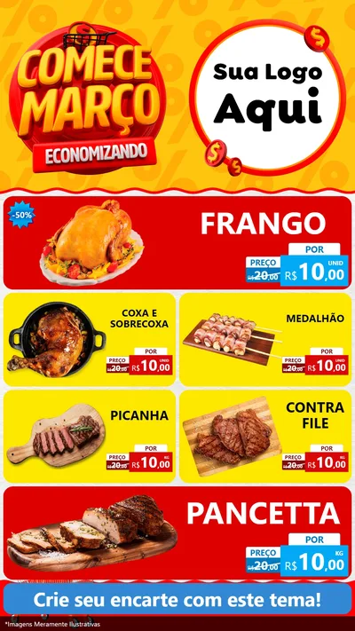 Modelo de TV para TV Vertical com o tema Comece Março Economizando para Assados