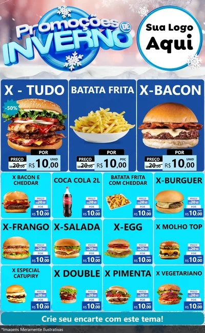 Modelo de Encarte para Encarte Grande com o tema Promoções de Inverno para Hamburgueria