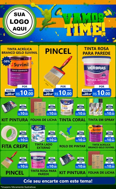 Modelo de Encarte para Encarte Grande com o tema Vamos Time! para Tintas e Ferramentas