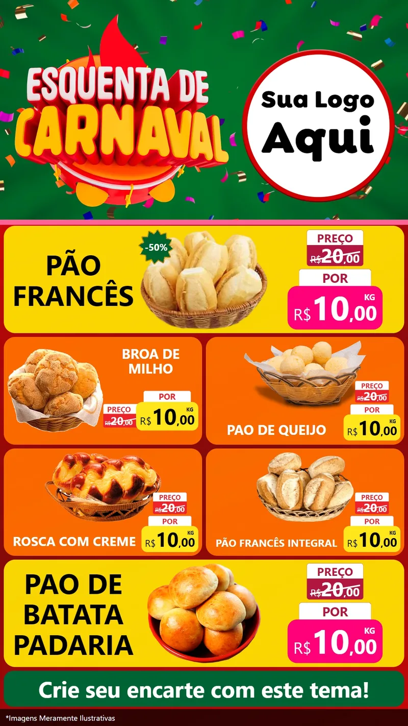 Modelo de TV para TV Vertical com o tema Esquenta de Carnaval para Padaria