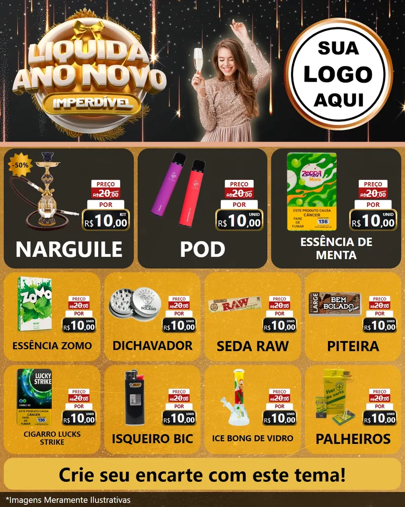 Modelo de Rede Social para Feed Instagram com o tema Liquida Ano Novo Imperdível para Tabacaria