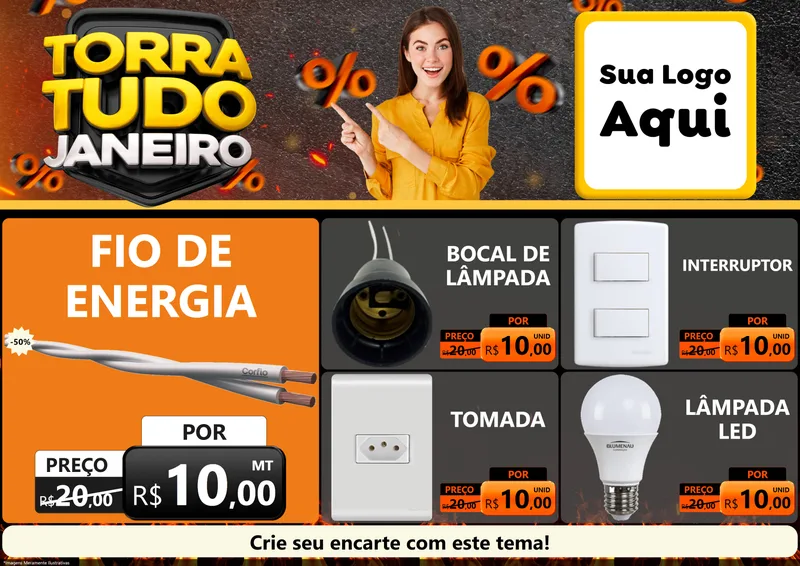 Modelo de Encarte para Encarte A4 Horizontal com o tema Torra Tudo Janeiro para Materiais Elétricos