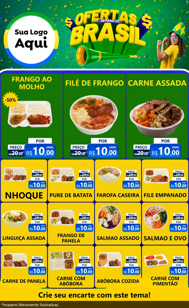 Modelo de Encarte para Encarte Grande com o tema Ofertas Semana do Brasil para Restaurante