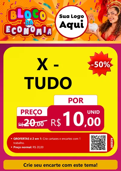 Modelo de Cartaz para Cartaz A4 Vertical com o tema Bloco da Economia para Hamburgueria