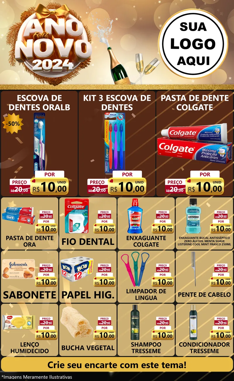 Modelo de Encarte para Encarte Grande com o tema Feliz Ano Novo 2027 para Higiene Pessoal
