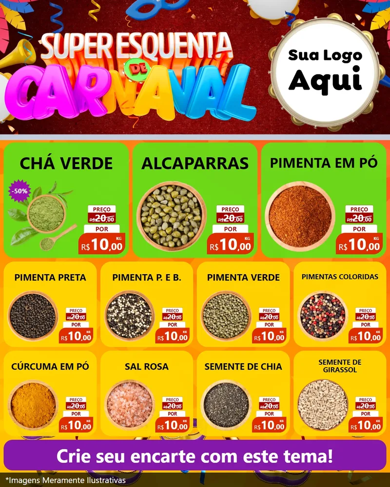 Modelo de Rede Social para Feed Instagram com o tema Super Esquenta de Carnaval para Produtos Naturais