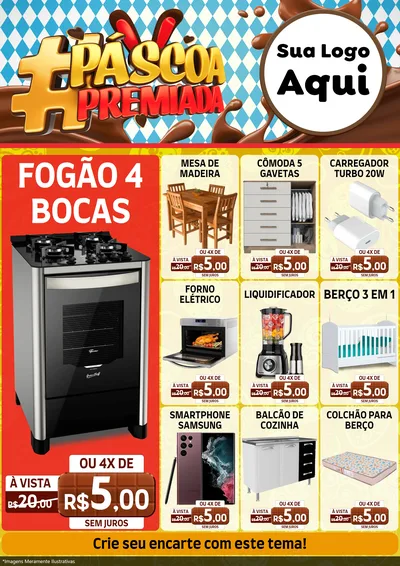 Modelo de Encarte para Encarte A4 Vertical com o tema Páscoa Premiada para Móveis e Eletro
