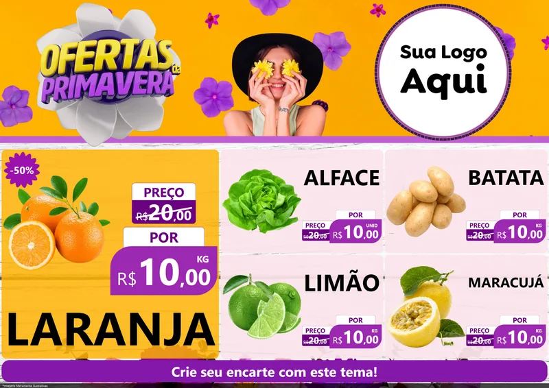 Modelo de Encarte para Encarte A4 Horizontal com o tema Ofertas Da Primavera para Hortifrúti