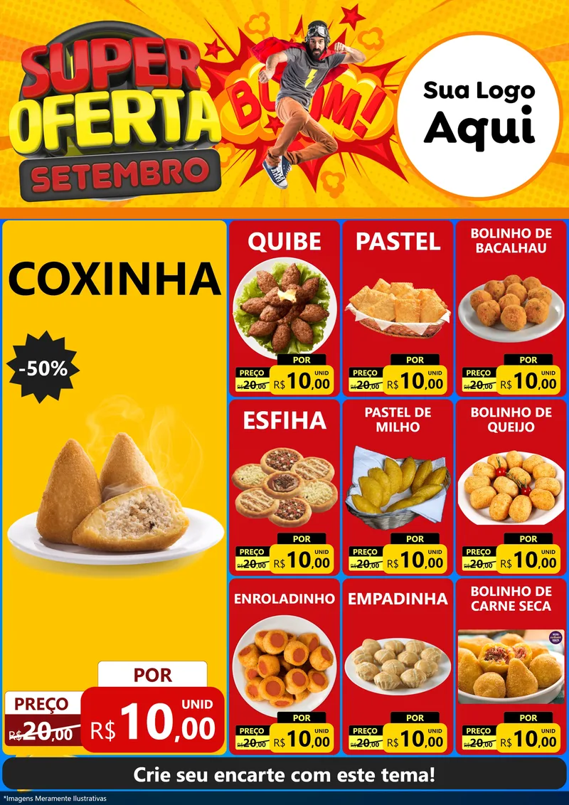 Modelo de Encarte para Encarte A4 Vertical com o tema Super Oferta Setembro para Salgadaria