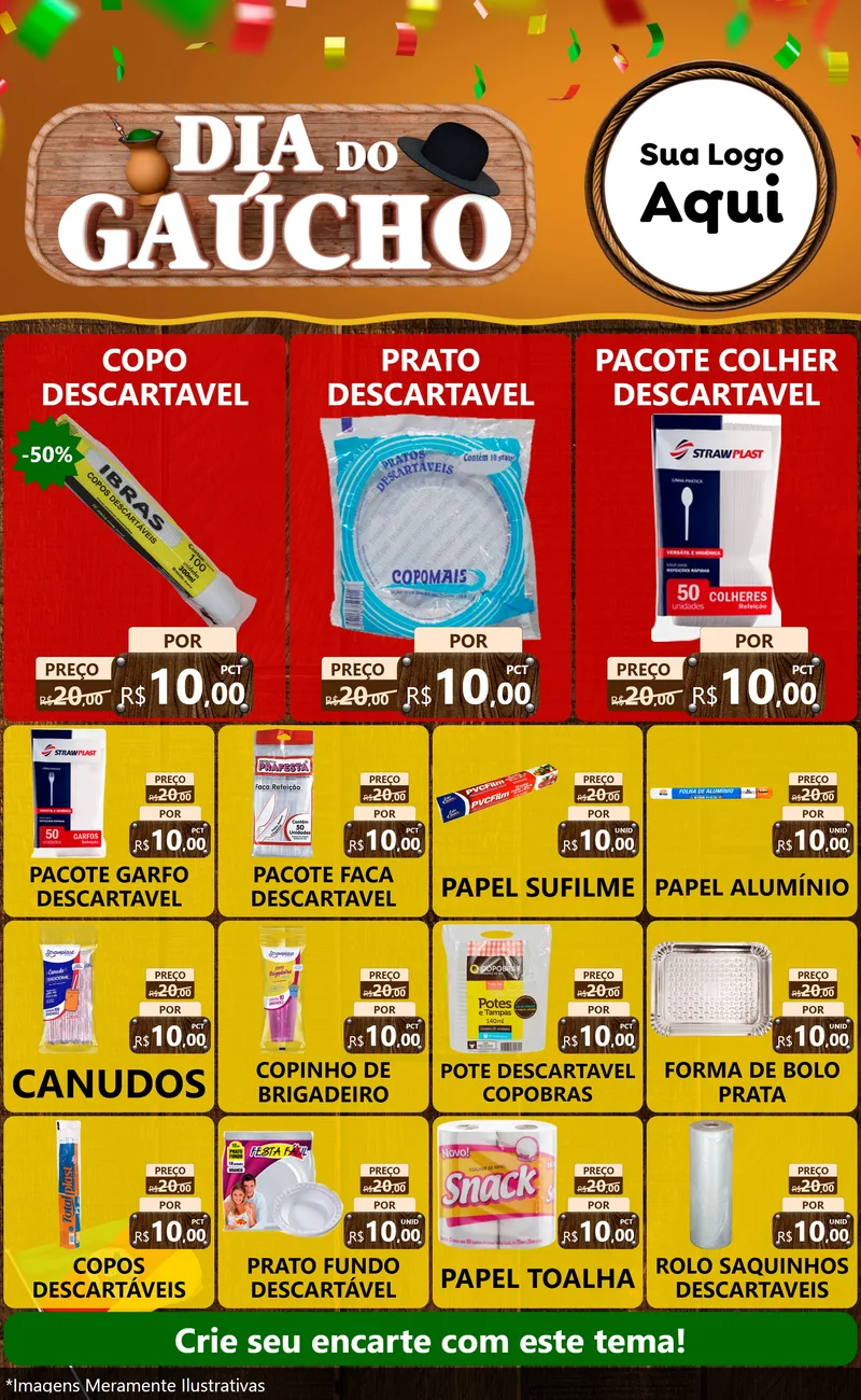 Modelo de Encarte para Encarte Grande com o tema Dia do Gaúcho para Embalagens