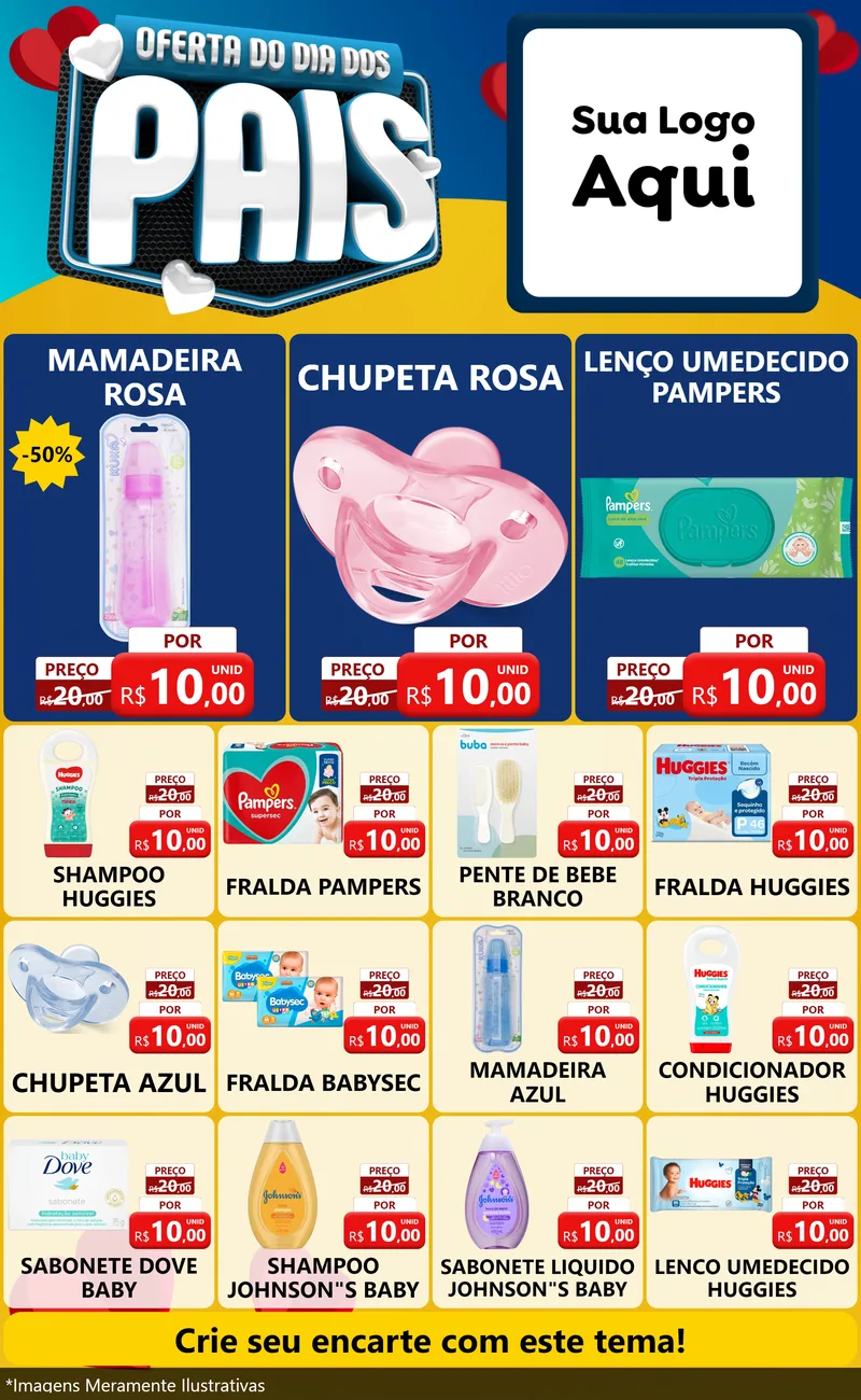 Modelo de Encarte para Encarte Grande com o tema Oferta Do Dia Dos Pais para Bebês