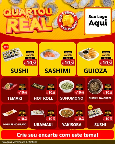 Modelo de Rede Social para Feed Instagram com o tema Quartou do Real para Comida japonesa