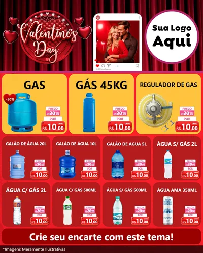 Modelo de Rede Social para Feed Instagram com o tema Valentine's Day para Água e gás