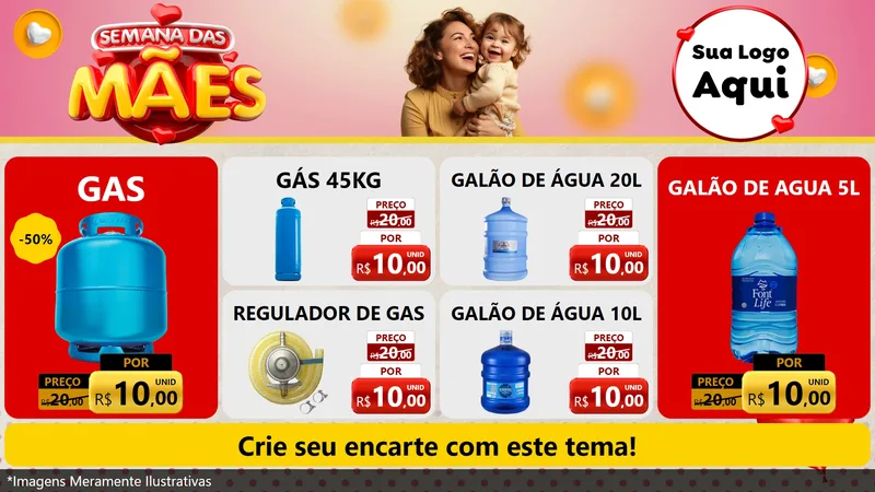 Modelo de TV para TV Horizontal com o tema Semana das Mães para Água e gás
