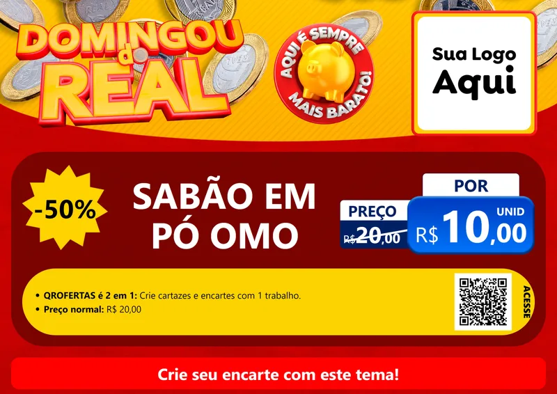 Modelo de Cartaz para Cartaz A4 Horizontal com o tema Domingou do Real para Produtos de Limpeza