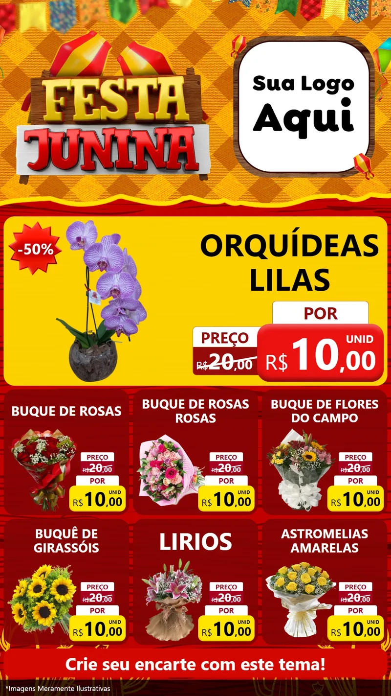 Modelo de Rede Social para Stories com o tema Festa Junina para Floricultura e jardim