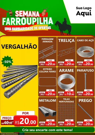 Modelo de Encarte para Encarte A4 Vertical com o tema Semana Farroupilha - Uma Barbaridade de Ofertas para Ferragens