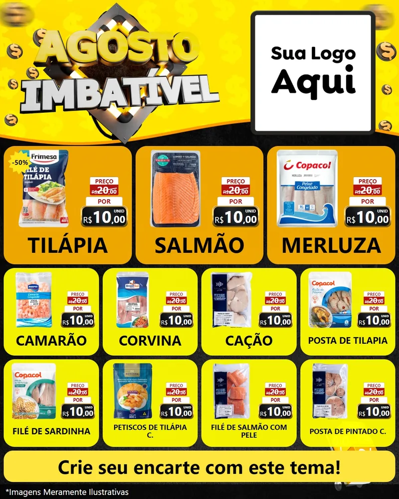 Modelo de Rede Social para Feed Instagram com o tema Agosto Imbatível para Peixaria