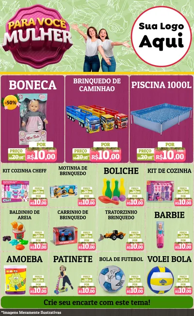 Modelo de Encarte para Encarte Grande com o tema Para Você Mulher para Brinquedos