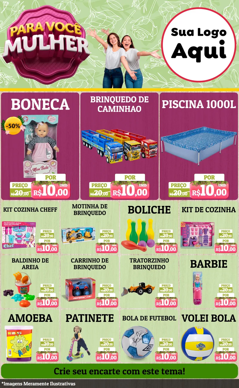 Modelo de Encarte para Encarte Grande com o tema Para Você Mulher para Brinquedos