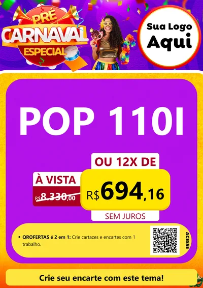 Modelo de Cartaz para Cartaz A4 Vertical com o tema Pré-Carnaval Especial para Concessionaria de Motos