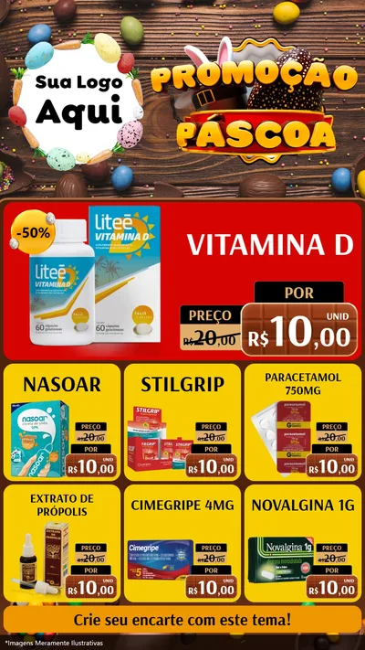 Modelo de Rede Social para Stories com o tema Promoção Páscoa para Farmácia