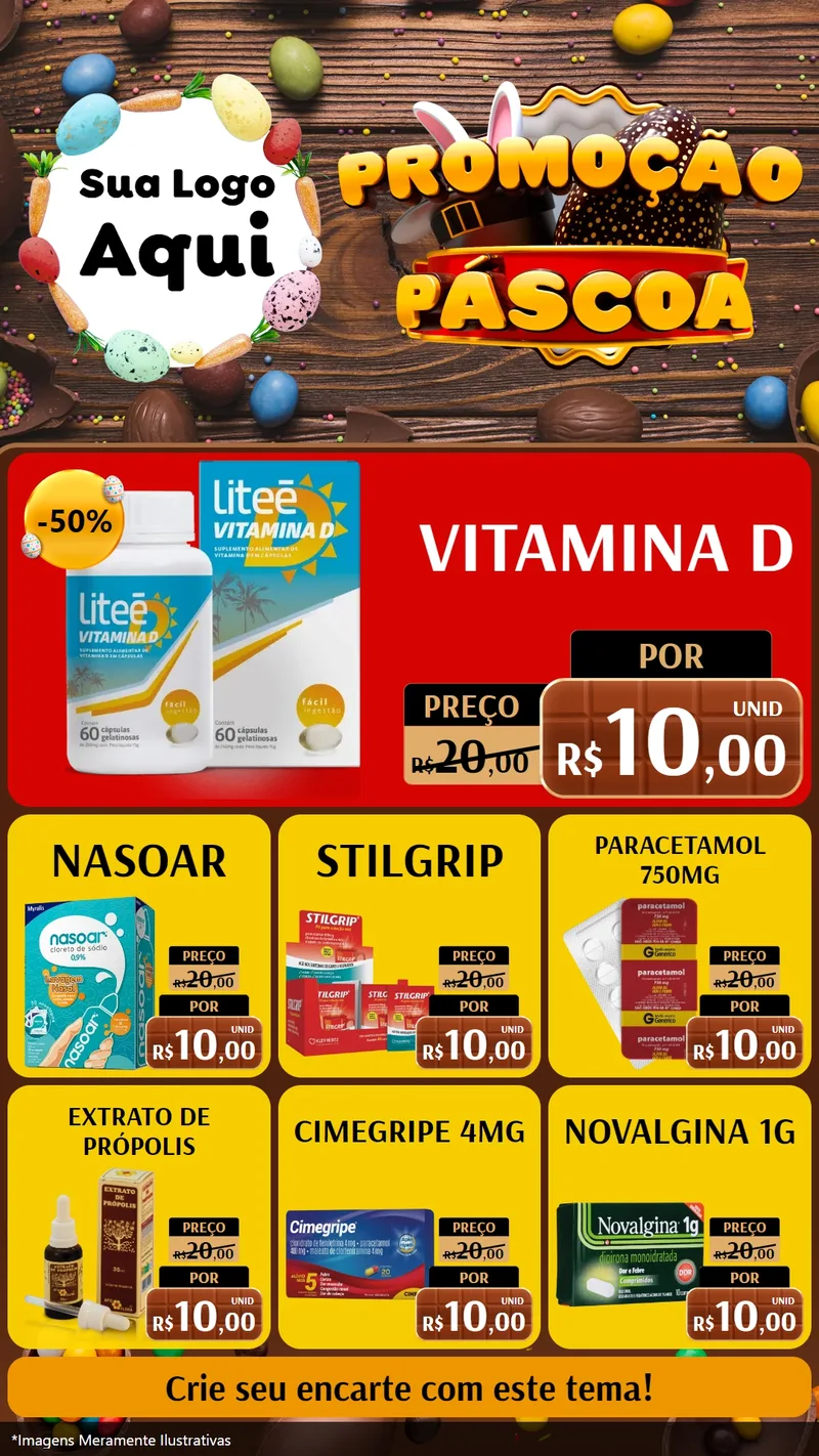 Modelo de Rede Social para Stories com o tema Promoção Páscoa para Farmácia