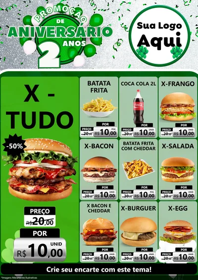 Modelo de Encarte para Encarte A4 Vertical com o tema Promoção de Aniversário - 2 Anos para Hamburgueria