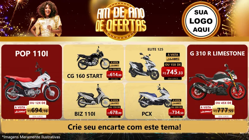 Modelo de TV para TV Horizontal com o tema Fim de Ano de Ofertas para Concessionaria de Motos