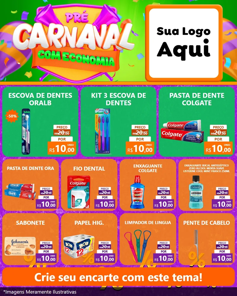 Modelo de Rede Social para Feed Instagram com o tema Pré-Carnaval Com Economia para Higiene Pessoal