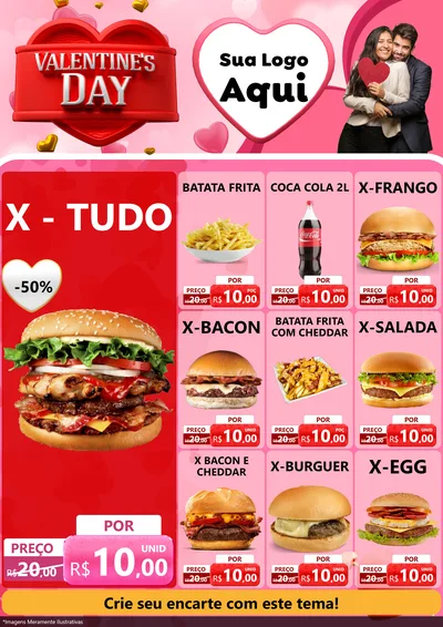 Modelo de Encarte para Encarte A4 Vertical com o tema Valentine's Day para Hamburgueria
