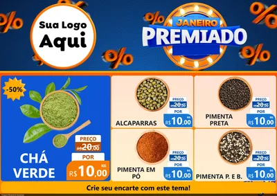 Modelo de Encarte para Encarte A4 Horizontal com o tema Janeiro Premiado para Produtos Naturais