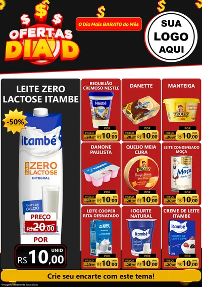 Modelo de Encarte para Encarte A4 Vertical com o tema Ofertas Dia D para Frios e Laticínios