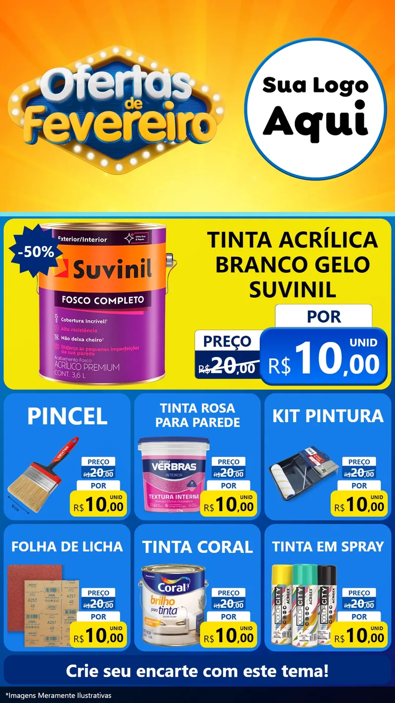 Modelo de Rede Social para Stories com o tema Ofertas de Fevereiro para Tintas e Ferramentas