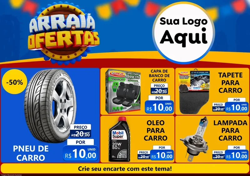 Modelo de Encarte para Encarte A4 Horizontal com o tema Arraiá de Ofertas - Junina para Auto peças