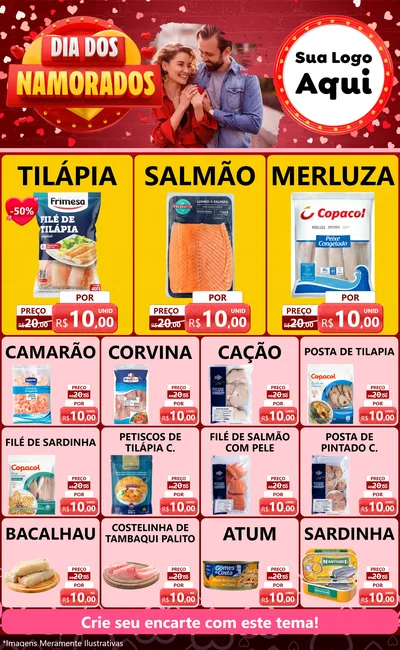 Modelo de Encarte para Encarte Grande com o tema Dia Dos Namorados para Peixaria