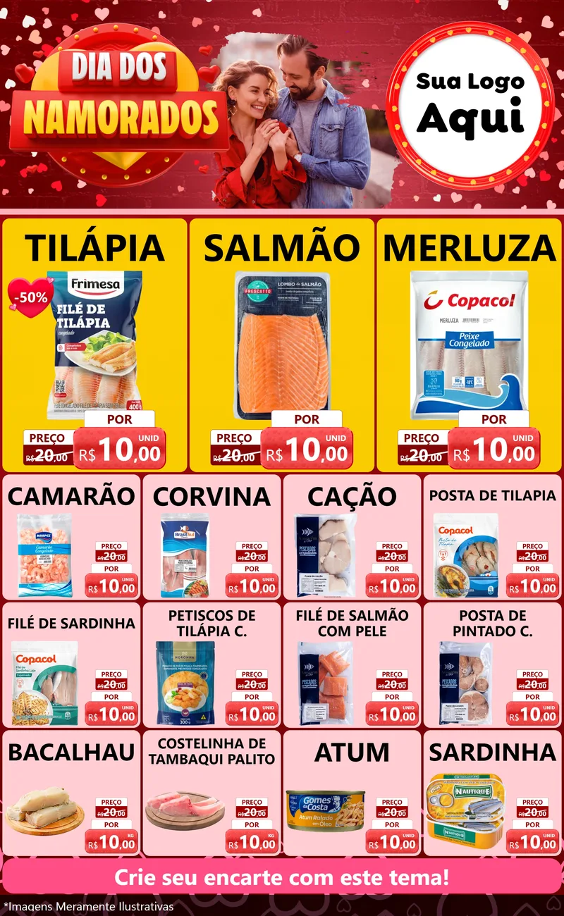 Modelo de Encarte para Encarte Grande com o tema Dia Dos Namorados para Peixaria