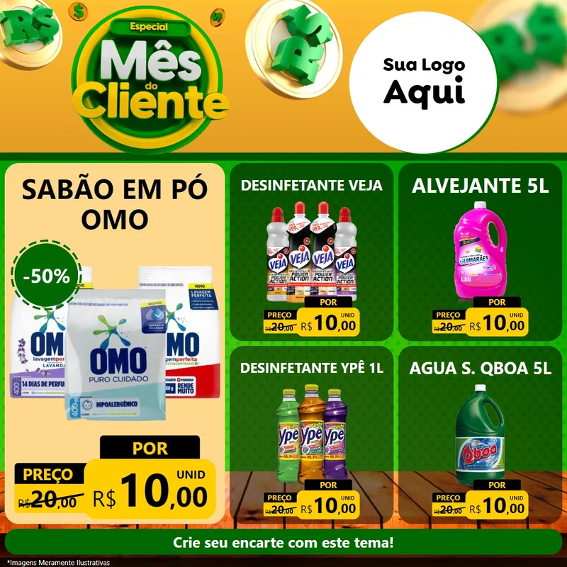 Modelo de Rede Social para Feed Facebook com o tema Especial Mês do Cliente para Produtos de Limpeza
