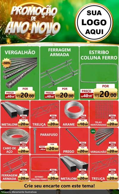 Modelo de Encarte para Encarte Grande com o tema Promoção de Ano Novo para Ferragens