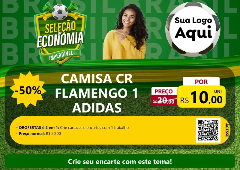 Modelo de Cartaz para Cartaz A4 Horizontal com o tema Seleção de Economia - Copa para Roupas e acessórios