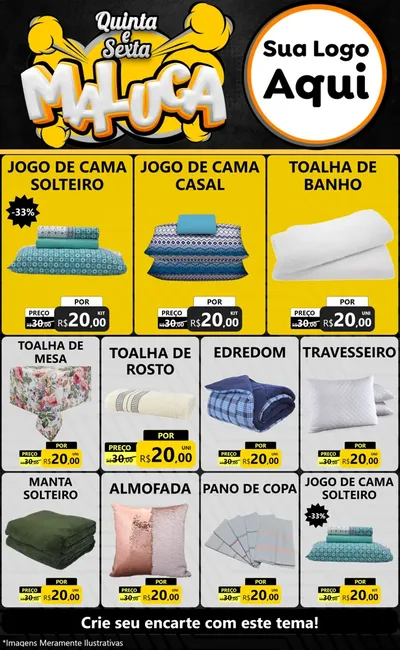 Modelo de Encarte para Encarte Grande com o tema Quinta e Sexta Maluca para Cama, Mesa e Banho