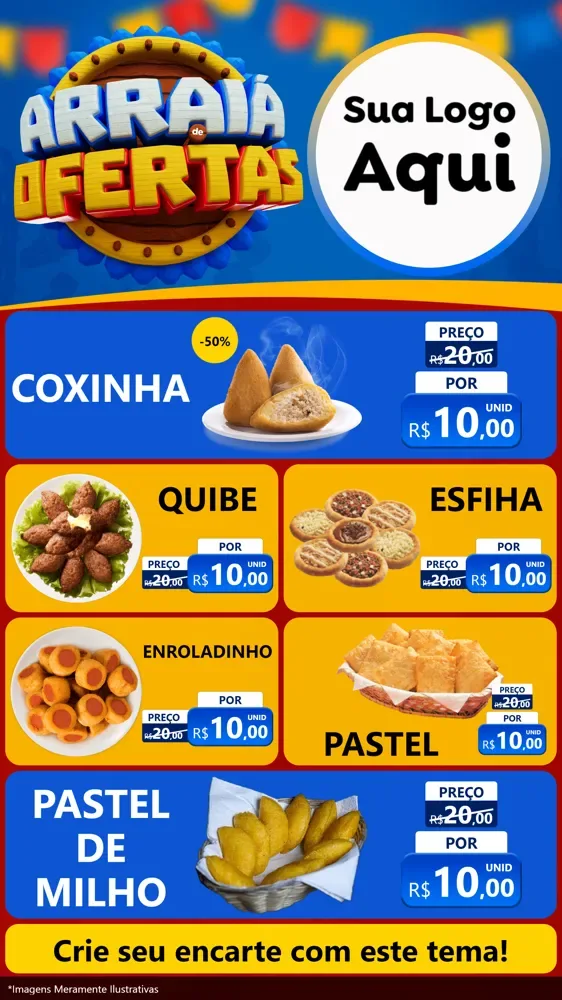 Modelo de TV para TV Vertical com o tema Arraiá de Ofertas - Junina para Salgadaria